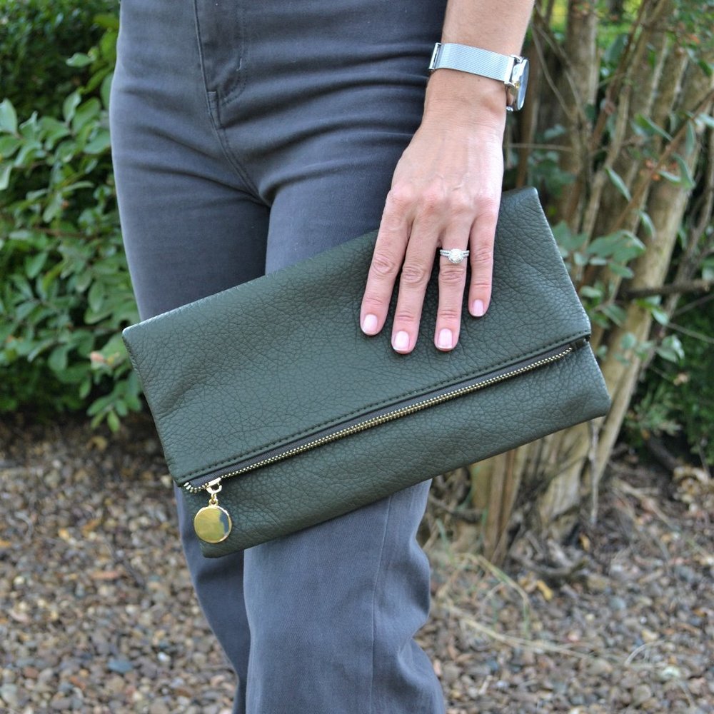Fold & Go Dark Green Clutch / Cross-body